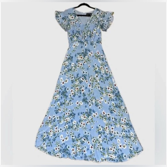 Banana Republic Floral Maxi Dress Size 6 Light Blue Summer Cocktail ECOVERO - Picture 5 of 11